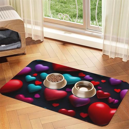 Romantische Futtermatte aus PU-Leder mit rotem Herz-Aufdruck, für Hunde und Katzen, saugfähig, rutschfeste Gummiunterseite Romantische Futtermatte aus PU-Leder mit rotem Herz-Aufdruck, für Hunde und Katzen, saugfähig, rutschfeste Gummiunterseite von JEJEA