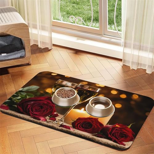 Rote Rose und Wein Romantischer Lovers Druck PU Leder Futtermatte für Hunde Katzen Haustierfuttermatte saugfähige rutschfeste Gummiunterseite Rote Rose und Wein Romantischer Lovers Druck PU Leder Futtermatte für Hunde Katzen Haustierfuttermatte saugfähige rutschfeste Gummiunterseite von JEJEA