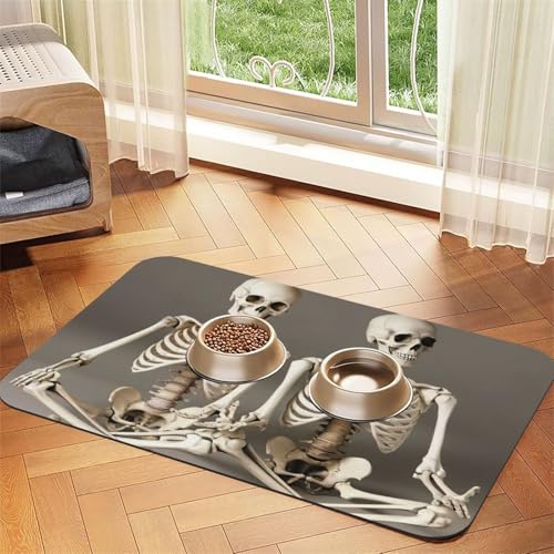 Skelette Yoga Print PU Leder Fütterungsmatte für Hunde Katzen Haustierfuttermatte saugfähige rutschfeste Gummiunterseite Skelette Yoga Print PU Leder Fütterungsmatte für Hunde Katzen Haustierfuttermatte saugfähige rutschfeste Gummiunterseite von JEJEA