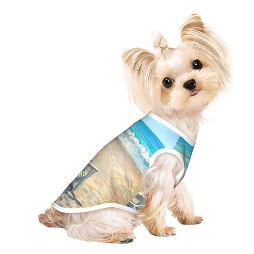 Strandszene mit Stühlen-Aufdruck, Hundebekleidung für kleine Hunde, atmungsaktiv, für Welpen, Kätzchen, Hunde und Katzen von JEJEA