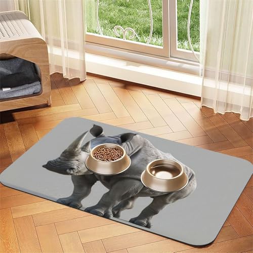 Tiernashorn-Aufdruck, PU-Leder-Futtermatte für Hunde, Katzen, Haustierfuttermatte, saugfähig, rutschfeste Gummiunterseite Tiernashorn-Aufdruck, PU-Leder-Futtermatte für Hunde, Katzen, Haustierfuttermatte, saugfähig, rutschfeste Gummiunterseite von JEJEA