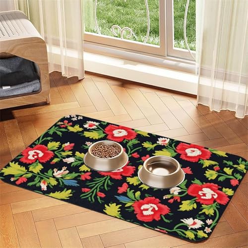 Ukrainische Stickerei-Stil Rose Druck PU Leder Futtermatte für Hunde Katzen Haustierfuttermatte saugfähige rutschfeste Gummiunterseite Ukrainische Stickerei-Stil Rose Druck PU Leder Futtermatte für Hunde Katzen Haustierfuttermatte saugfähige rutschfeste Gummiunterseite von JEJEA