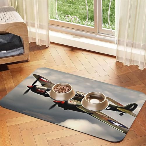 Weltkrieg 2 Flugzeug Flugzeug 2 Standard Maßstab 2_00x Druck PU Leder Futtermatte für Hunde Katzen Haustierfuttermatte saugfähige rutschfeste Gummiunterseite von JEJEA