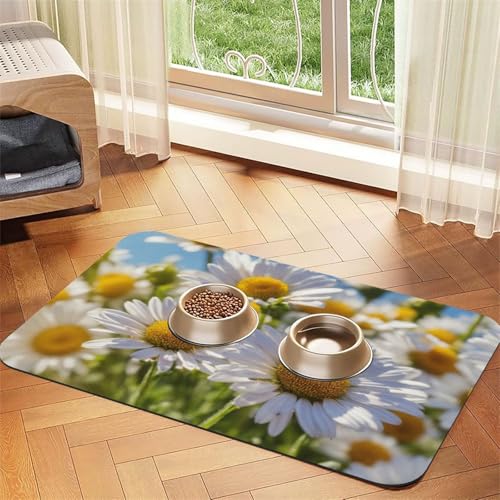 Wildweiße Gänseblümchen-Aufdruck, PU-Leder-Futtermatte für Hunde, Katzen, Haustierfuttermatte, saugfähig, rutschfeste Gummiunterseite Wildweiße Gänseblümchen-Aufdruck, PU-Leder-Futtermatte für Hunde, Katzen, Haustierfuttermatte, saugfähig, rutschfeste Gummiunterseite von JEJEA