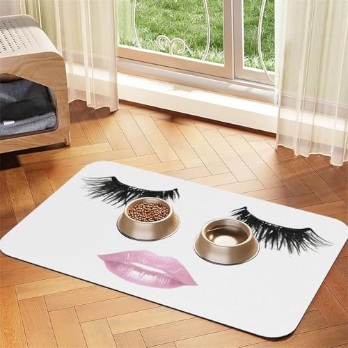 Wimpernlippe, weißer Druck, PU-Leder, Futtermatte für Hunde, Katzen, Haustierfuttermatte, saugfähig, rutschfeste Gummiunterseite Wimpernlippe, weißer Druck, PU-Leder, Futtermatte für Hunde, Katzen, Haustierfuttermatte, saugfähig, rutschfeste Gummiunterseite von JEJEA
