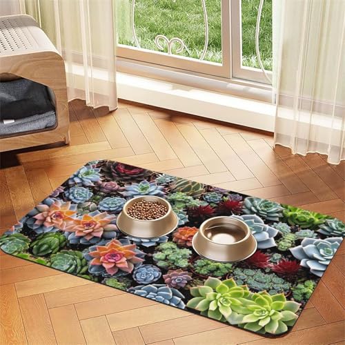 Bunte Sukkulenten-Druck, saugfähige Leder-Tischdecke, perfekt für Hunde, Katzen und andere Haustiere von JEKYDOSD
