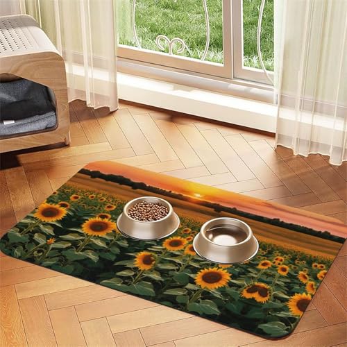 Farm Sonnenblumen-Druck, saugfähige Leder-Tischdecke, perfekt für Hunde, Katzen und andere Haustiere von JEKYDOSD