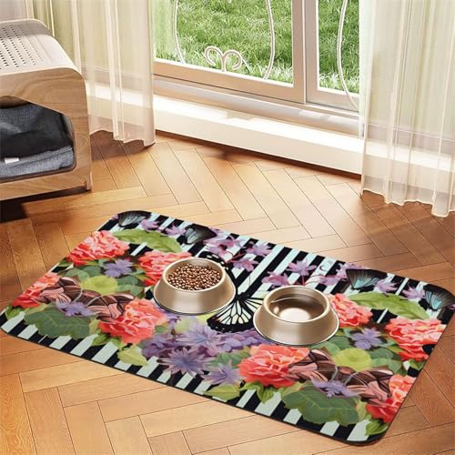 JEKYDOSD Gestreifte Tischdecke aus Leder mit Blumen- und Schmetterlings-Aufdruck, saugfähig, perfekt für Hunde, Katzen und andere Haustiere JEKYDOSD Gestreifte Tischdecke aus Leder mit Blumen- und Schmetterlings-Aufdruck, saugfähig, perfekt für Hunde, Katzen und andere Haustiere von JEKYDOSD