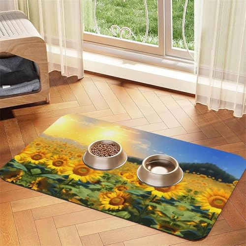 JEKYDOSD Saugfähige Leder-Tischdecke mit Sonnenblumenfelddruck, perfekt für Hunde, Katzen und andere Haustiere von JEKYDOSD