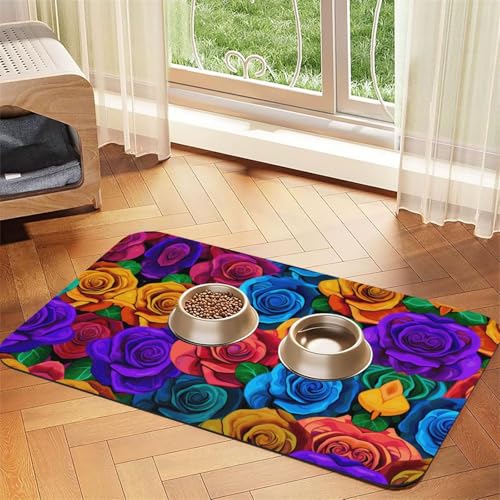 JEKYDOSD Saugfähige Leder-Tischdecke mit mehrfarbigen Rosen, perfekt für Hunde, Katzen und andere Haustiere von JEKYDOSD