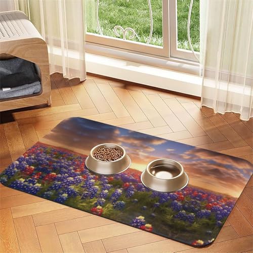 JEKYDOSD Texas Bluebonnets Tischdecke für Haustiere, saugfähig, Leder, perfekt für Hunde, Katzen und andere Haustiere von JEKYDOSD