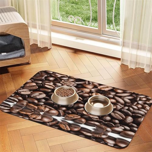 Lustige Tischdecke aus Leder mit geröstetem Kaffeebohnen-Druck, saugfähig, perfekt für Hunde, Katzen und andere Haustiere von JEKYDOSD