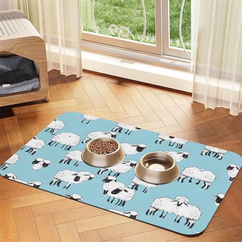 Niedliche Cartoon-Schaf-Druck, saugfähige Leder-Tischdecke, perfekt für Hunde, Katzen und andere Haustiere von JEKYDOSD