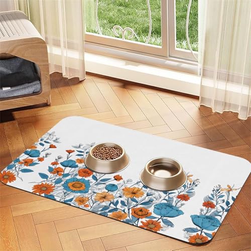 Saugfähige Leder-Tischdecke für Hunde, Katzen und andere Haustiere, Türkis / Blaugrün mit Blumenmuster von JEKYDOSD