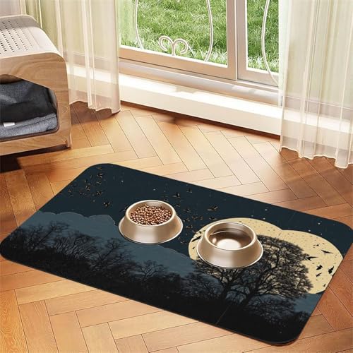 Saugfähige Leder-Tischdecke mit Nachtkrähen-Aufdruck, perfekt für Hunde, Katzen und andere Haustiere von JEKYDOSD