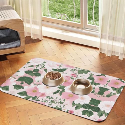 Saugfähige Leder-Tischdecke mit Pflanzenblumen-Druck, perfekt für Hunde, Katzen und andere Haustiere von JEKYDOSD