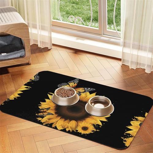Saugfähige Leder-Tischdecke mit Schmetterlingen und Sonnenblumen, perfekt für Hunde, Katzen und andere Haustiere von JEKYDOSD