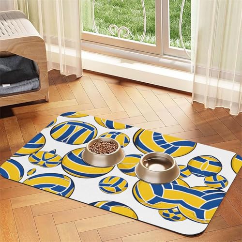 Saugfähige Leder-Tischdecke mit Volleyball-Druck, perfekt für Hunde, Katzen und andere Haustiere, Gelb und Blau Saugfähige Leder-Tischdecke mit Volleyball-Druck, perfekt für Hunde, Katzen und andere Haustiere, Gelb und Blau von JEKYDOSD