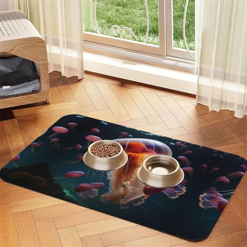 Saugfähige Leder-Tischdecke mit farbigen Quallen, perfekt für Hunde, Katzen und andere Haustiere von JEKYDOSD