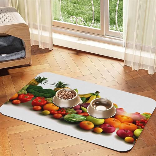 Saugfähige Leder-Tischdecke mit frischem Gemüse, Obst, perfekt für Hunde, Katzen und andere Haustiere von JEKYDOSD
