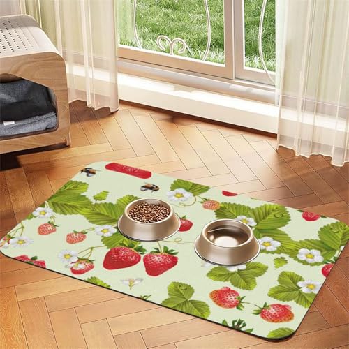 Saugfähige Leder-Tischdecke mit schönem Erdbeerdruck, perfekt für Hunde, Katzen und andere Haustiere von JEKYDOSD