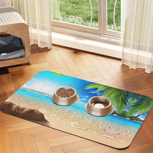 Saugfähige Leder-Tischdecke mit tropischem Strandpflanzen-Motiv, perfekt für Hunde, Katzen und andere Haustiere von JEKYDOSD