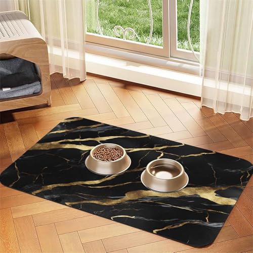 Schwarze Tischdecke mit Marmor-Druck, saugfähig, Leder, perfekt für Hunde, Katzen und andere Haustiere von JEKYDOSD