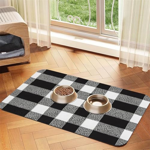 Schwarze und weiße Tischdecke aus Leder, kariert, saugfähig, perfekt für Hunde, Katzen und andere Haustiere von JEKYDOSD