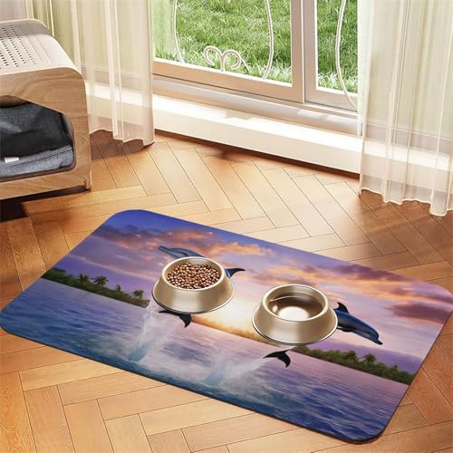 Sunset Delfine Print Pet Absorbent Leather Tablecloth Perfect for Dogs, Cats, and Other Pets von JEKYDOSD