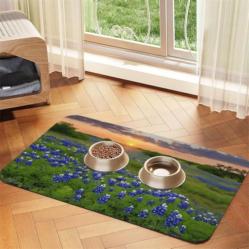 Texas Bluebonnets Tischdecke für Haustiere, saugfähig, Leder, perfekt für Hunde, Katzen und andere Haustiere von JEKYDOSD