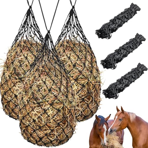 3 Stück Heunetz für Pferde,Heunetz für Pferde 5x5 cm,Heunetz Engmaschig Groß,Engmaschig Heusack für Pferde für Artgerechte Fütterung,Heutasche Pferd,Robustes Futternetz von JEONDFG