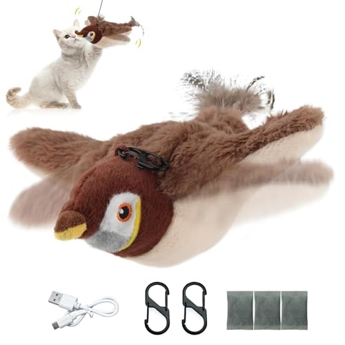 JEONDFG Katzenspielzeug Vogel Elektrisch,Flapping Bird Cat Toy,Fliegendes Vogel Katze Spielzeug,Aufladbar Interaktives Katzenspielzeug Vogel mit Katzenminze von JEONDFG