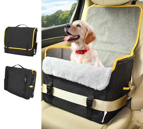 JESPET & GOOPAWS Hundeautositz, tragbares Hunde-Auto-Reisebett mit Clip-On-Sicherheitsleine, Aktentaschen-Form, wasserdichter Hunde-Booster-Autositz, geeignet für Haustiere bis zu 11,3 kg von JESPET