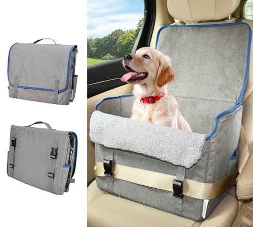 JESPET & GOOPAWS Hundeautositz, tragbares Hunde-Auto-Reisebett mit Clip-On-Sicherheitsleine, Aktentaschenform, wasserdicht, Hundeerhöhung, Autositz, geeignet für Haustiere bis zu 11,3 kg (Grau – 40,6 von JESPET