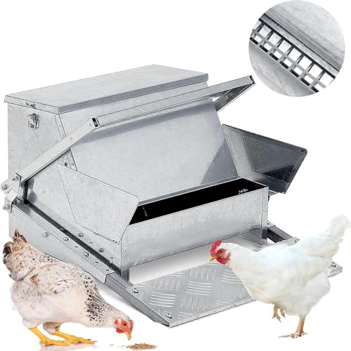 Automatischer, Verzinkter Hühnerfutterspender, 25 Pfund, Selbstöffnende Geflügelfutterspender, Fressen Etwa 3 Personen Gleichzeitig/füttert 6–12 Geflügel Bis Zu 7 Tage/Anti-Rutsch-Pedaldesign von JEXUUD