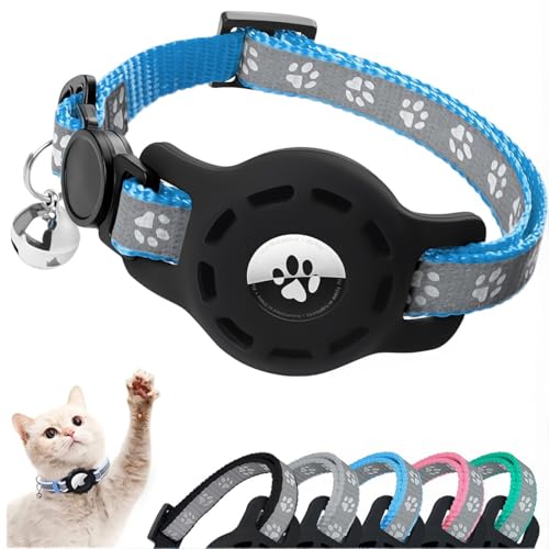 JEYORZY 1 pcs Katzenhalsband Kompatibel mit Airtag, Reflektierend GPS Leichte Tracker Katzenhalsbänder, Personalisiert Katze, Schnellverschluss, Glöckchen, Verstellbar für Katzen Kitten, Himmelblau von JEYORZY