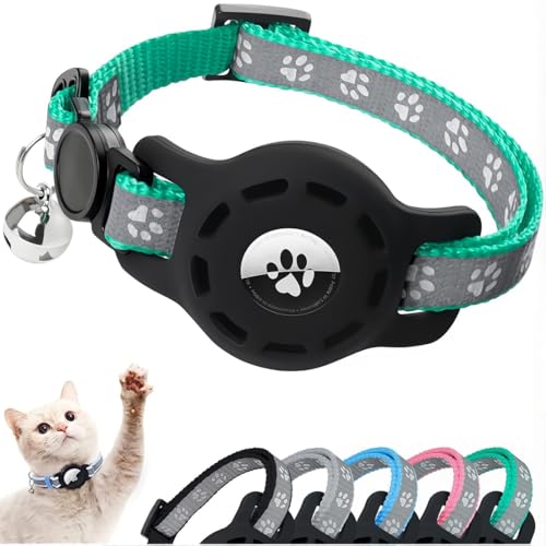 JEYORZY 1 pcs Katzenhalsband Kompatibel mit Airtag, Reflektierend GPS Leichte Tracker Katzenhalsbänder, Personalisiert Katze, Schnellverschluss, Glöckchen, Verstellbar für Katzen Kitten, Grün von JEYORZY