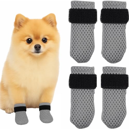 JEYORZY 4 Stück verstellbare Katzenschuhe aus Netzstoff, Atmungsaktiv Katzenpfotenschutz, Katzenstiefel zum Baden von Haustieren, Schneiden von Nägeln, Überprüfen-Grau-L von JEYORZY