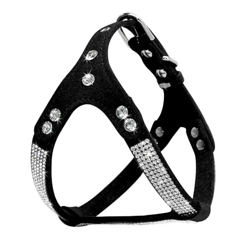Chihuahua Pudel Mops Strass Und Verstellbares Kabelbaum Weicher Komfort Glitzer Wildleder -Hundekabelbaum Und Leine -Set,Schwarz,M Chihuahua Pudel Mops Strass Und Verstellbares Kabelbaum Weicher Komfort Glitzer Wildleder -Hundekabelbaum Und Leine -Set,Schwarz,M von JFERDX