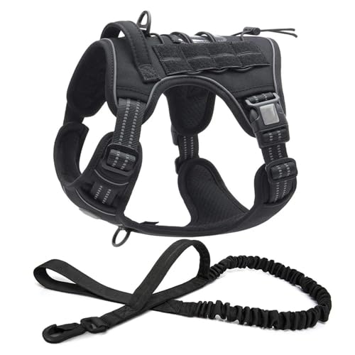 Einstellbare Gepolsterte Im Freien Reflektierende Militärische Taktische Hundekabelbaum Nylon Working Dog Training Kabelbaum Und Leine Für Mittlere Bis Große Hunde Festgelegt,Black,XL von JFERDX