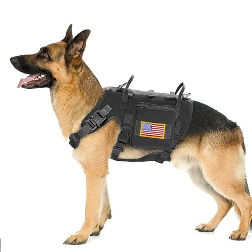 Einstellbarer Nylonhundkabelbaum Mit Kontrollgriff Militärische Taktische Arbeiten Dogcampingtraining -Gurte Mit 2 Beuteln3 Flaggen,Schwarz,L von JFERDX