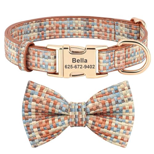 Haustierhalsband mit niedlicher Schleife, personalisierbar, verstellbar, PU-Leder, Hundehalsband, passend für Chihuahua, Mops, Französische Bulldogge, Haustierbedarf, Zubehör, A, L Haustierhalsband mit niedlicher Schleife, personalisierbar, verstellbar, PU-Leder, Hundehalsband, passend für Chihuahua, Mops, Französische Bulldogge, Haustierbedarf, Zubehör, A, L von JFERDX