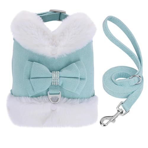 Herbst Und Winter Weiche Und Bequem Warme Hundekabelbaum Leine Set Süßer Bogen Mit Gepolstertem Hund Und Katzengurtweste Für Mittelgroße Und Große Hunde,Blau,Xs von JFERDX