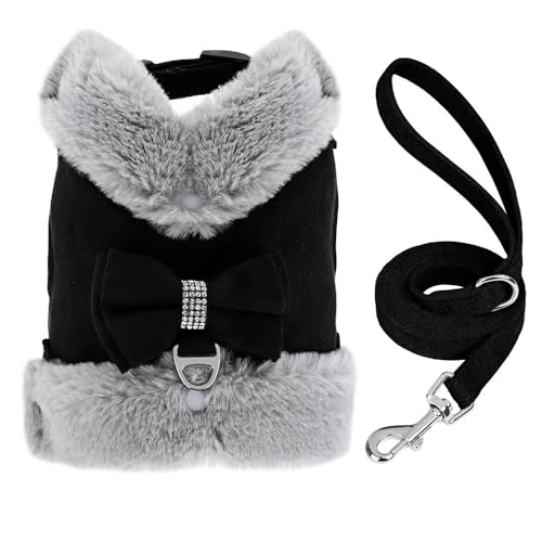 Herbst Und Winter Weiche Und Bequem Warme Hundekabelbaum Leine Set Süßer Bogen Mit Gepolstertem Hund Und Katzengurtweste Für Mittelgroße Und Große Hunde,Schwarz,S von JFERDX