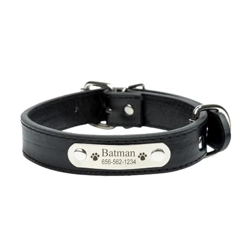 Hundehalsband aus PU-Leder, verstellbar, mit individueller Gravur, für französische Bulldogge, Labrador, Chihuahua, Mops, Schwarz, Größe L Hundehalsband aus PU-Leder, verstellbar, mit individueller Gravur, für französische Bulldogge, Labrador, Chihuahua, Mops, Schwarz, Größe L von JFERDX