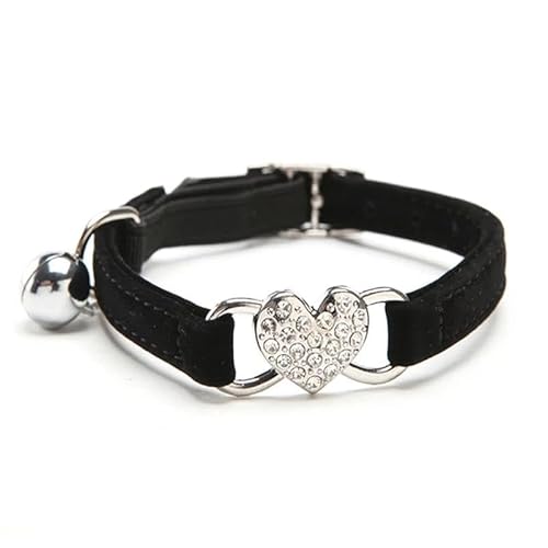 Katzenhalsband in Herzform mit Anhänger und Glöckchen, elastisch, verstellbar, weiches Samtmaterial, Haustierhalsband, Chihuahua, Mops, Französische Bulldogge, Schwarz, 28 cm Katzenhalsband in Herzform mit Anhänger und Glöckchen, elastisch, verstellbar, weiches Samtmaterial, Haustierhalsband, Chihuahua, Mops, Französische Bulldogge, Schwarz, 28 cm von JFERDX