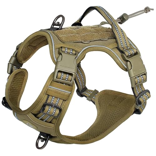 Kein Zug Militärischer Taktischer Arbeitshundkabelbaum Im Freien Reflektierende Verstellbare, Atmungsaktive Hundeweste Für Den Deutschen Schäferhund Labrador,Dunkler Khaki,XL von JFERDX