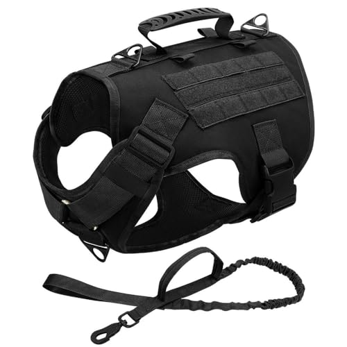 Militärische Taktische Haustiergeschirr-Weste, Verstellbares Nylon-Arbeitshundegeschirr, Halsband-Leine-Set, Hundecamping-Jagd-Trainingsgeschirr Für Mittelgroße Bis Große Hunde,Schwarze Sets,L Militärische Taktische Haustiergeschirr-Weste, Verstellbares Nylon-Arbeitshundegeschirr, Halsband-Leine-Set, Hundecamping-Jagd-Trainingsgeschirr Für Mittelgroße Bis Große Hunde,Schwarze Sets,L von JFERDX