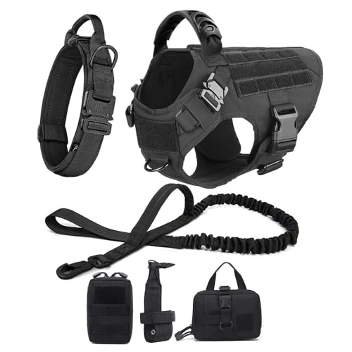 Militärische Taktische Hundekabelbaumkragen -Leine Mit Beutel Einstellbarer Nylon -Hundetraining -Kabelbaumweste Für Deutsche Labrador -Schäferhäuser,Schwarz,M von JFERDX