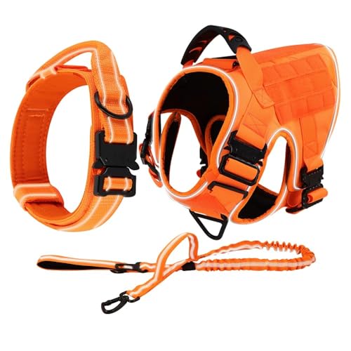 Mit 4 Metallschnallen Orange Outdoor Reflective Hundekabelbaum Militärische Taktische Einstellbare Nylonhundetraining Für Mittel- Bis Große Hunde,Gurt Set,XL von JFERDX